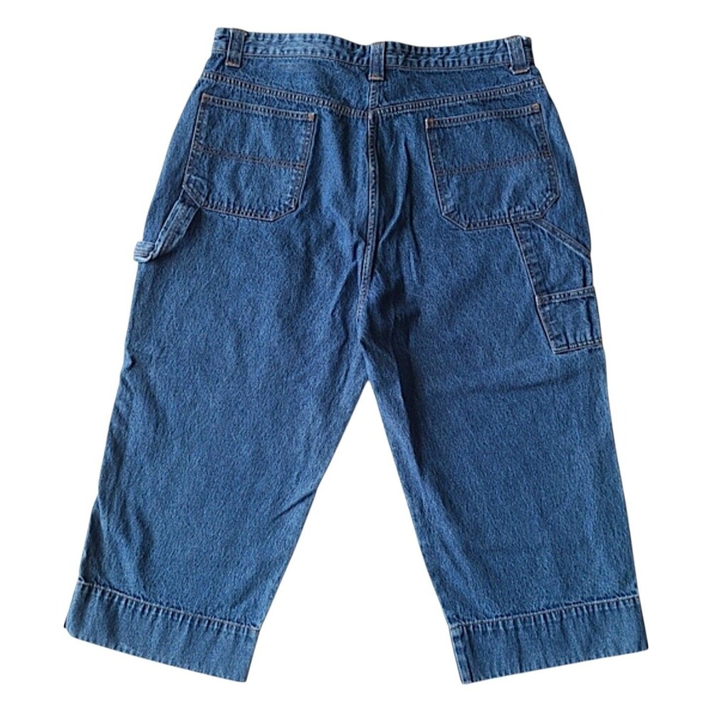 VTG 90s Womens Sz 18 Carpenter Denim Capri Pants High Rise Cropped Utility Jeans - Picture 2 of 6